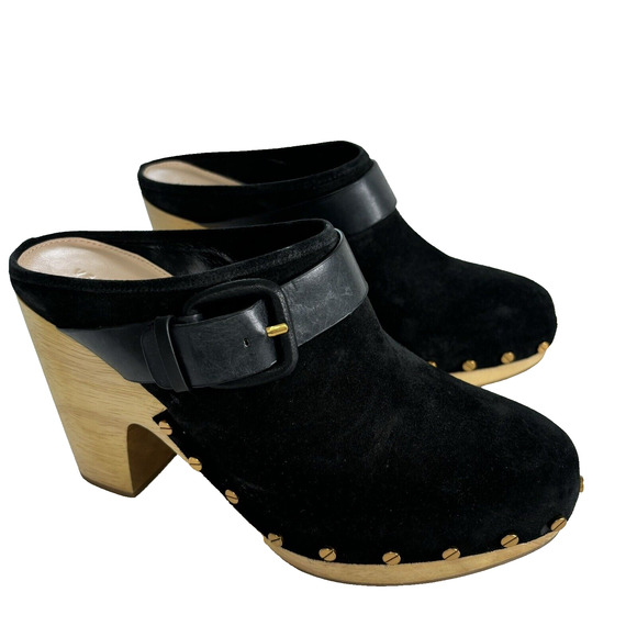 Veronica Beard Dacey Suede Clogs In Black With Gold Studs Heels Women Size 9.5 - Picture 1 of 9